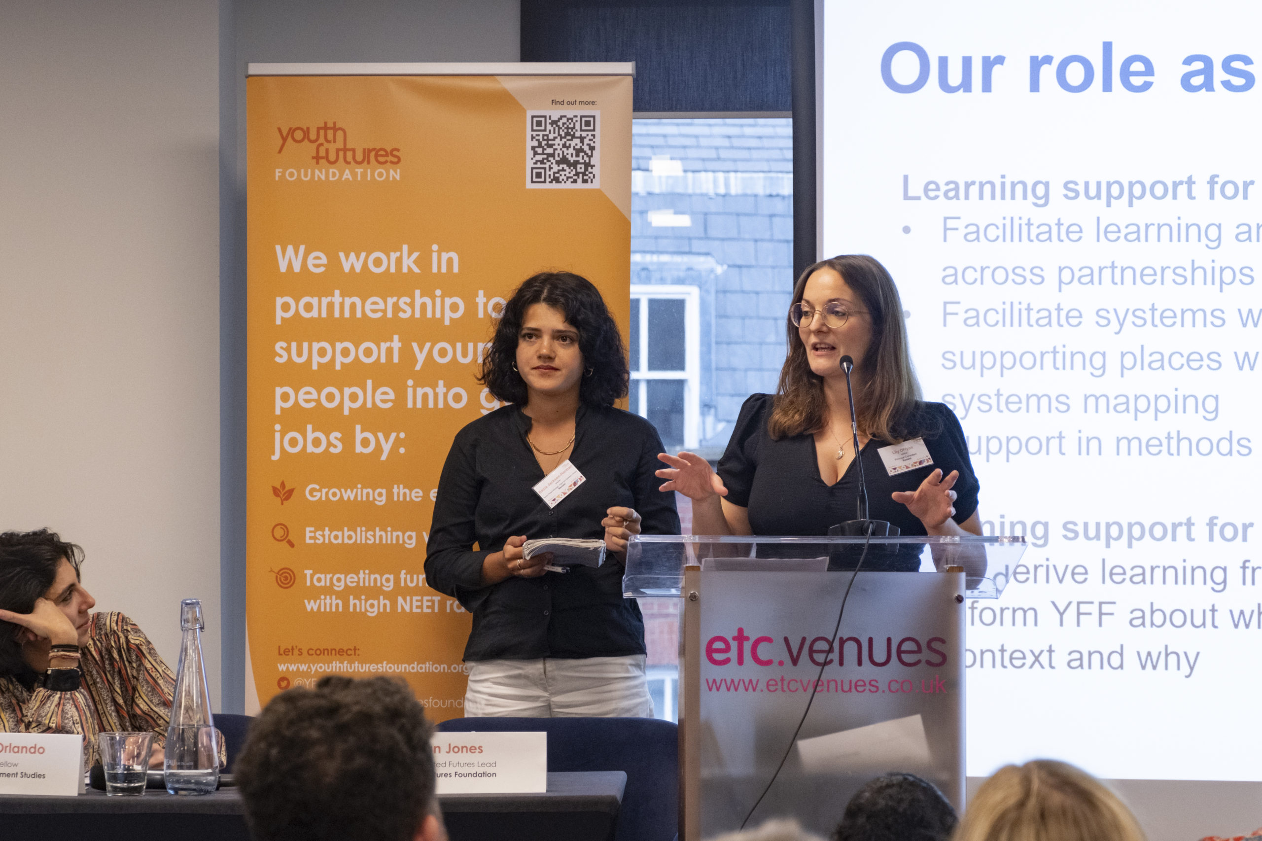 Lily O'Flynn and Kezia Jackson-Harman speak at the Renaisi Connected Futures event