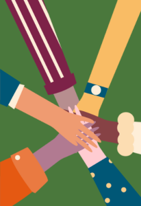 Hands coming together in partnership.